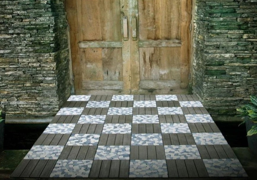 Декинг плочи от WPC и естествен камък Effector - модулни 30x30 см плочки, устойчиви на атмосферни условия, онлайн магазин KERANOVA