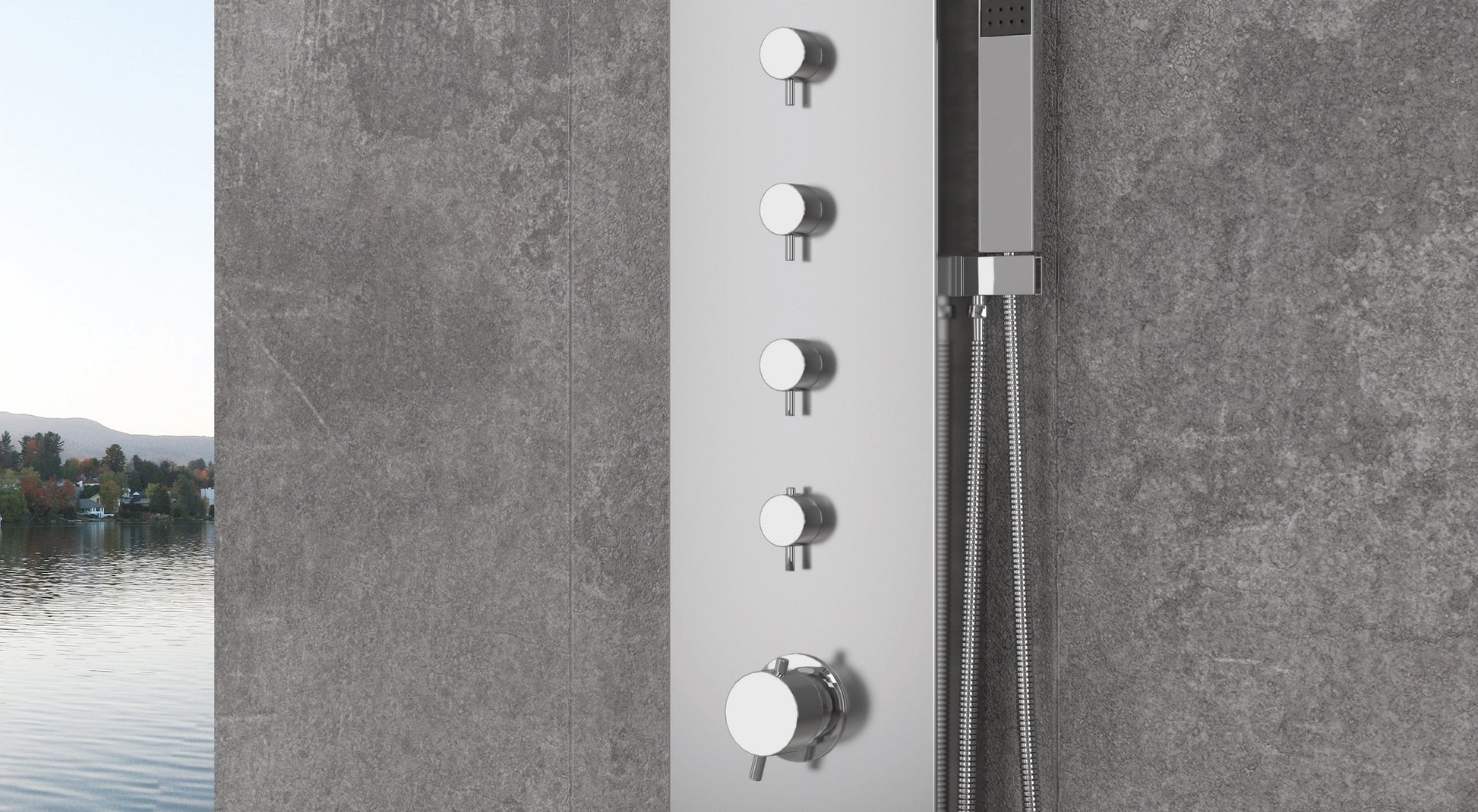 Хидромасажен душ панел 9901 от неръждаема стомана AISI 304, 165x20 см с 3 сета хидромасажни дюзи и дъждовен ефект - KERANOVA онлайн магазин