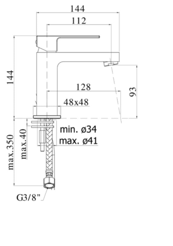 Elle Paffoni промо пакет - технически чертеж на смесител за мивка EL071CR с размери и връзка G3/8 за онлайн магазин KERANOVA