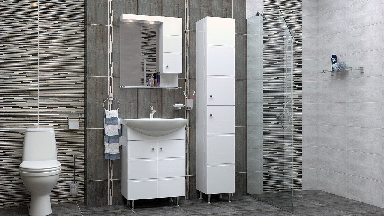 Шкаф с мивка Емона 60 см. – бял PVC шкаф за баня, стилен комплект от KERANOVA, подходящ за влажни помещения