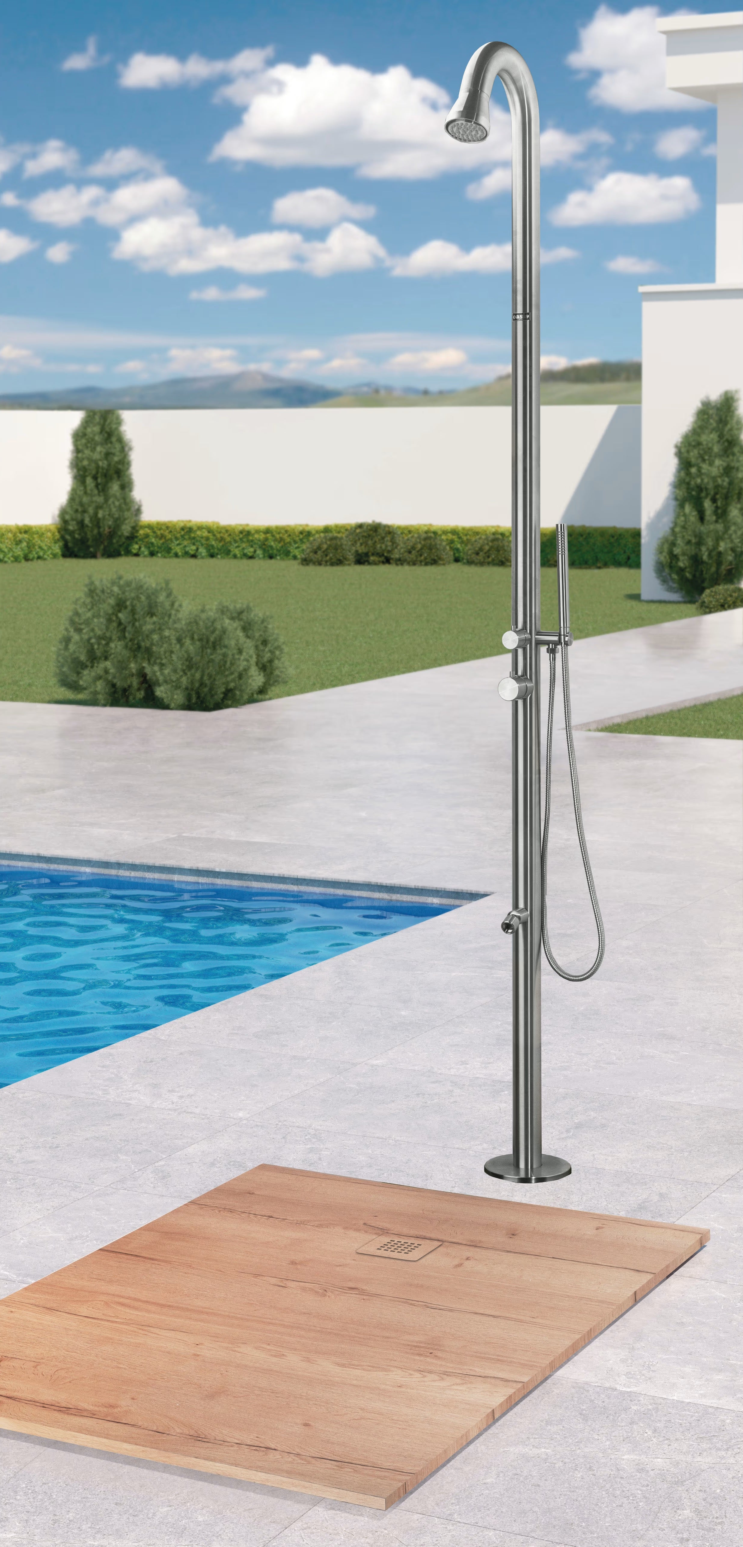 Външен душ Escala - Oasis Star /Испания/ от неръждаема стомана AISI 316L за градина и басейн, 229 см, онлайн магазин за обзавеждане KERANOVA