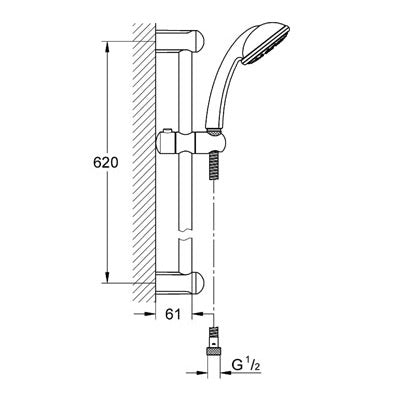 Grohe Euroeco промо пакет 3 в 1 - душов статив с подвижна ръкохватка, 620 мм, за онлайн магазин KERANOVA