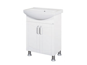 шкаф с мивка Европа 60 - бял шкаф за баня с мивка, метални дръжки и регулируеми крачета, онлайн магазин за обзавеждане за бани KERANOVA