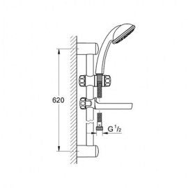 Grohe Eurosmart промо пакет 3 в 1 – стенен смесител за душ с ръчен душ, регулатор на дебита, хром Grohe StarLight, KERANOVA
