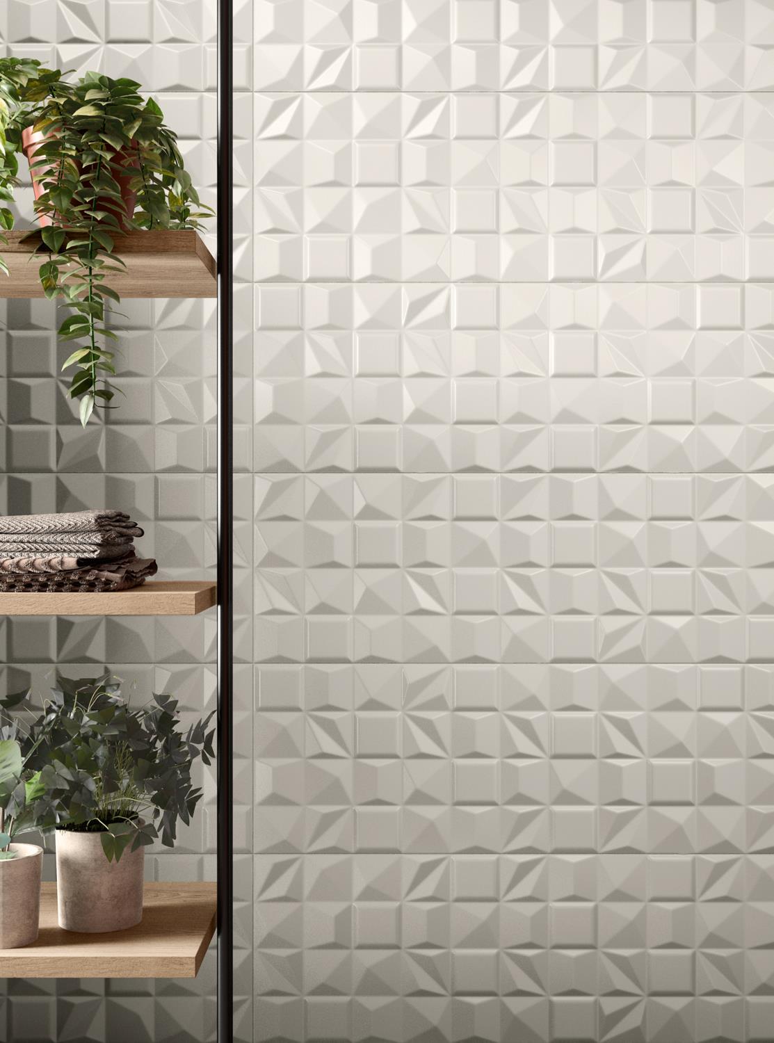 Баня Even 35х100 см. бели 3D плочки Keranova в модерен минималистичен интериор за онлайн магазин KERANOVA