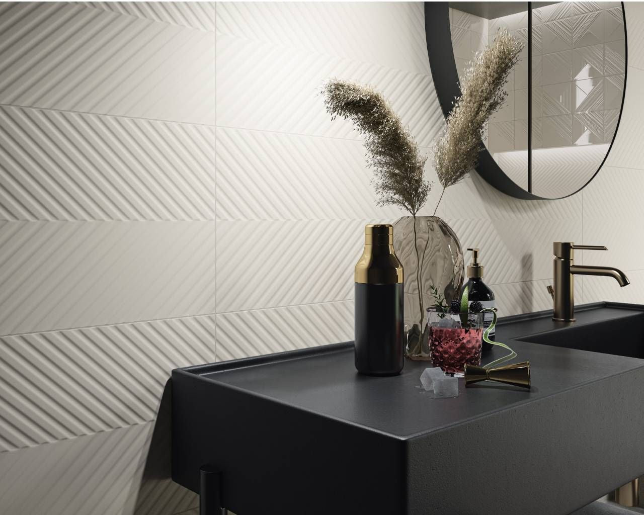 Feelings 30x60 Paradyz бели матирани плочки за баня с релефен диагонален дизайн - онлайн магазин за обзавеждане KERANOVA