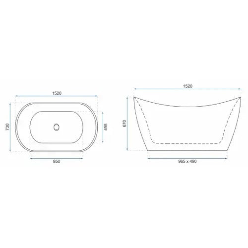 Свободностояща вана Ferrano Slim 152x73, 160x80, 170x80 и 180x80 см. модерна овална вана за баня