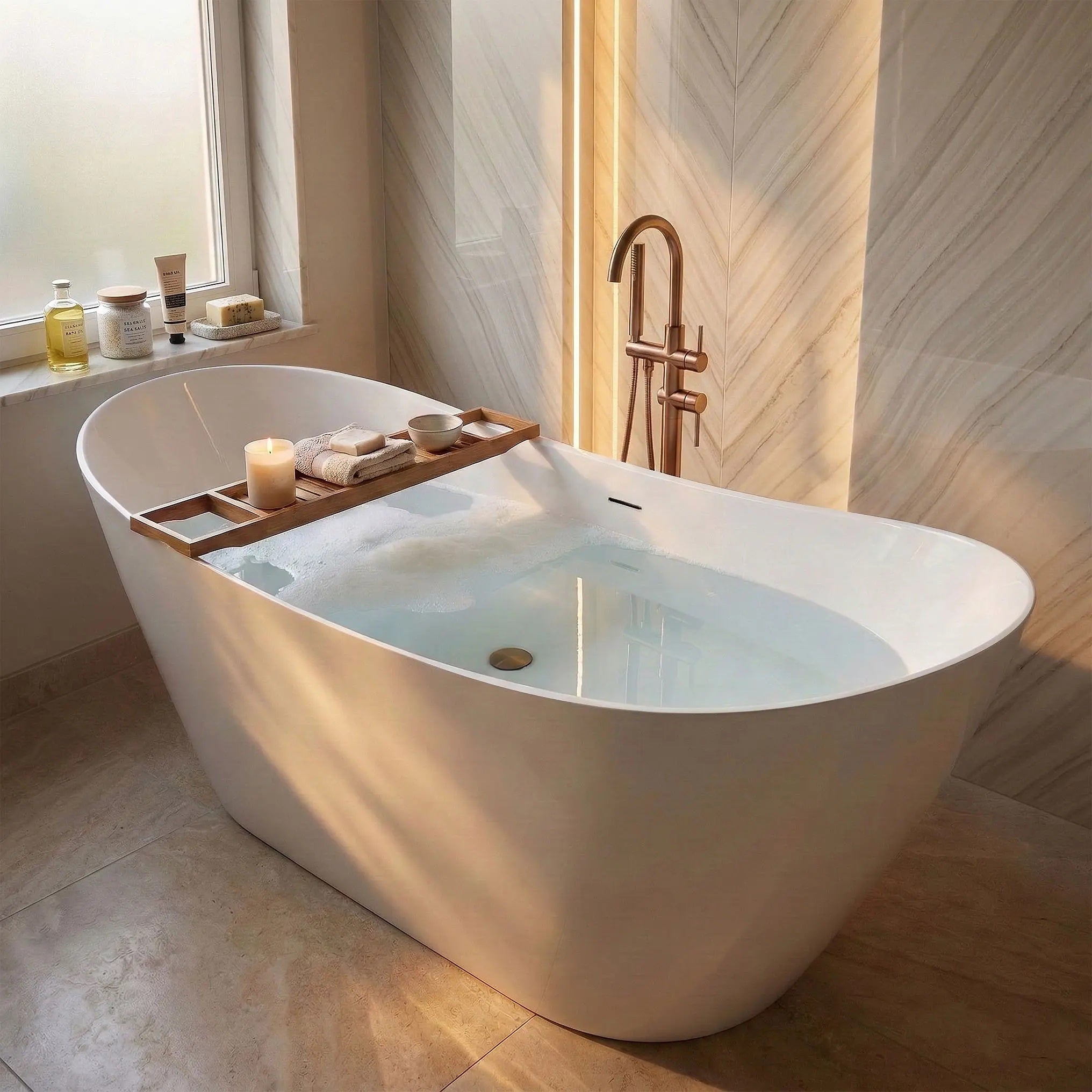 Свободностояща вана Ferrano Slim 152x73, 160x80, 170x80 и 180x80 см. елегантна модерна вана за баня