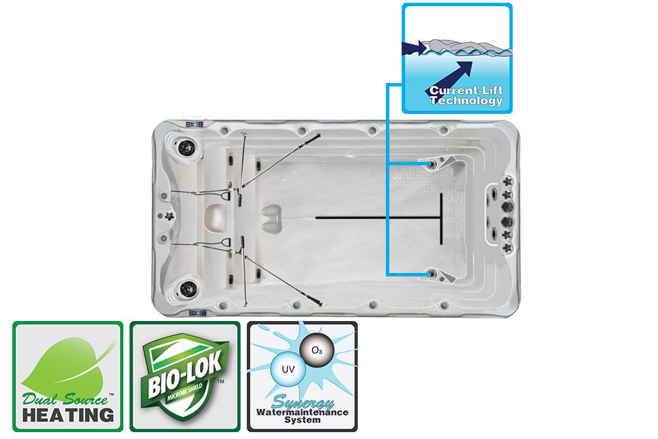 Фитнес СПА Fitness 1 400x228 см. – джакузи за плуване със система Current-Lift и Swim-Assist, онлайн магазин за обзавеждане за бани KERANOVA