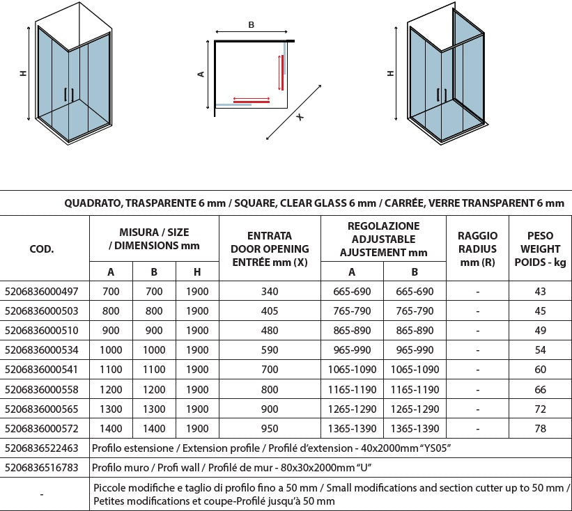 Flora 100 - 70x70 квадратна душ кабина 70x70 см, 6 мм закалено стъкло, анти калк, магнитен уплътнител - KERANOVA онлайн магазин