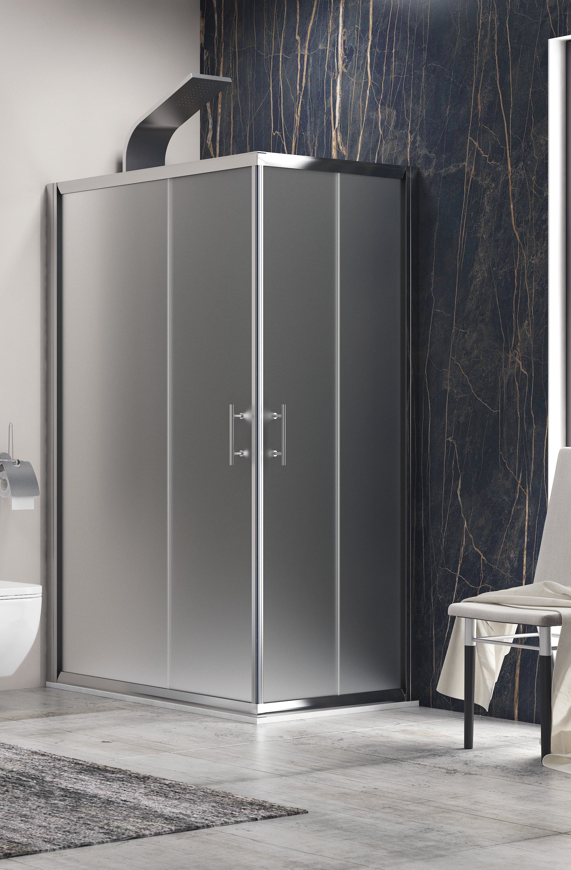 Flora 100 Satine - 120x140 - матирано стъкло асиметрична душ кабина 6 мм матово закалено стъкло, антикалк, магнитен уплътнител, KERANOVA
