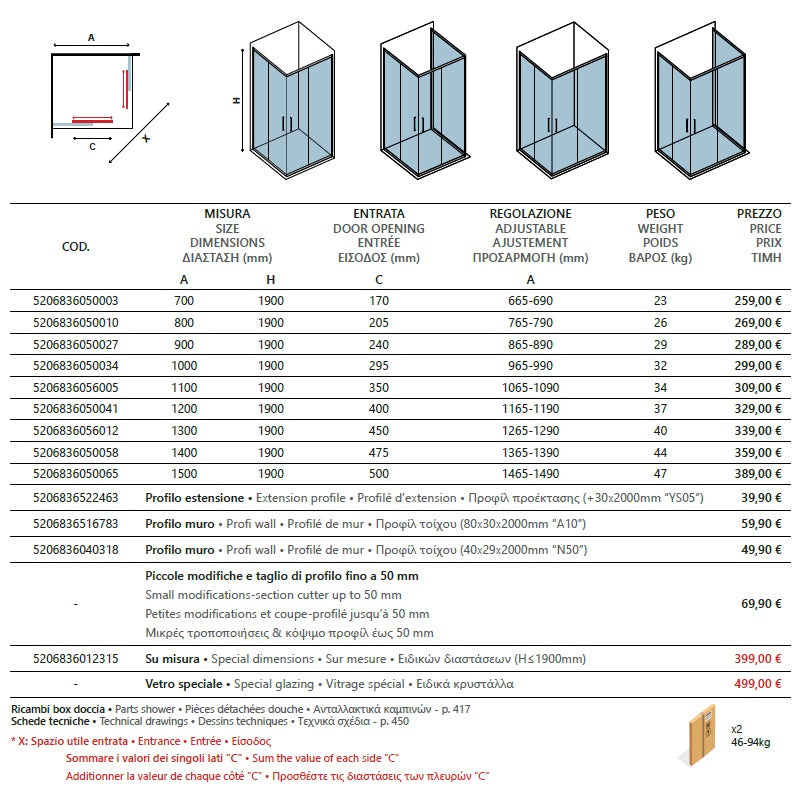 Flora 100 Satine - 120x140 - матирано стъкло асиметрична душ кабина 6 мм матирано стъкло анти-калк KERANOVA