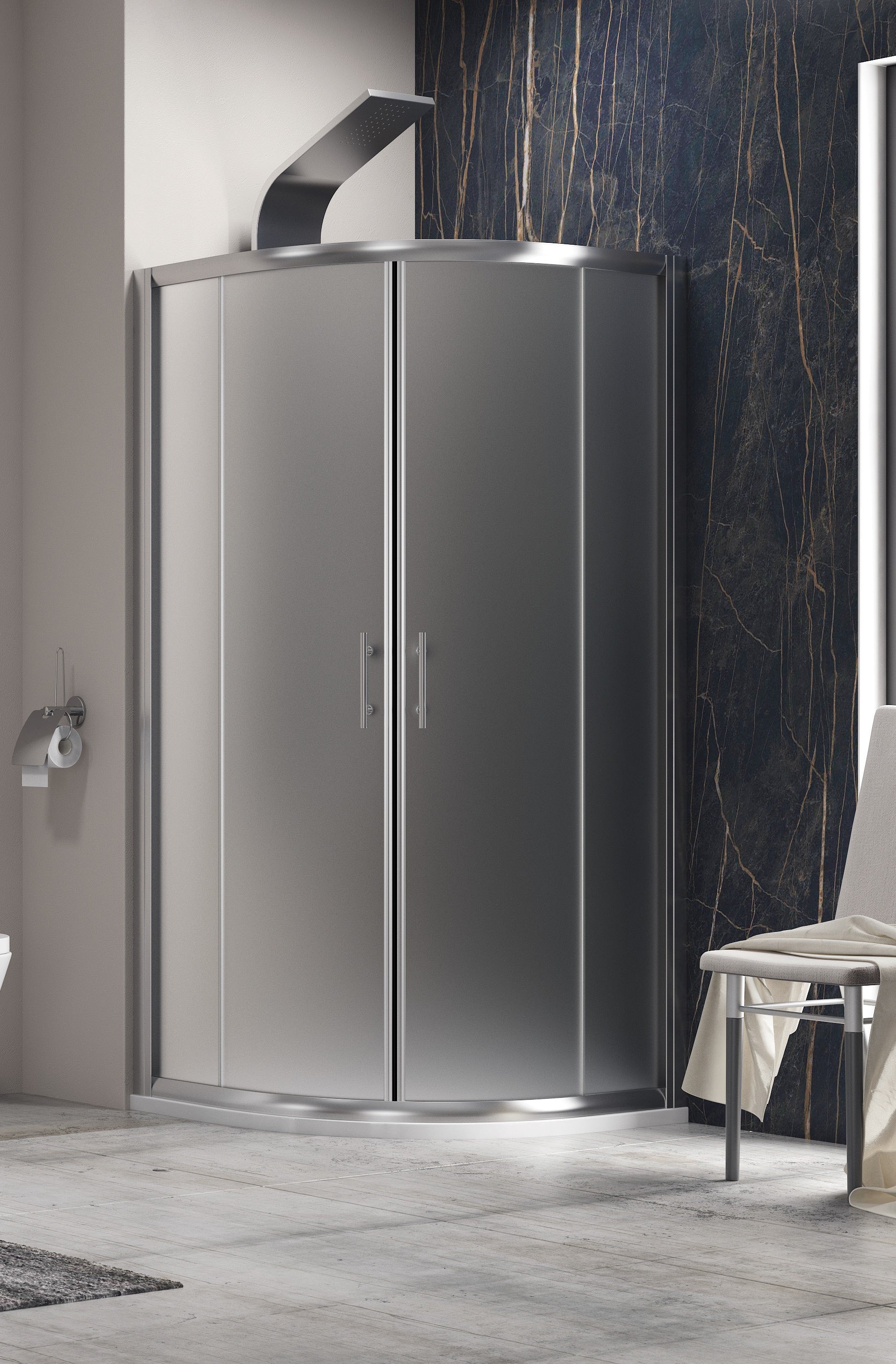 Flora 200 Satine - 80х80 - матирано стъкло овална душ кабина 6 мм матирано закалено стъкло, магнитен уплътнител, EasyClean ролки - KERANOVA