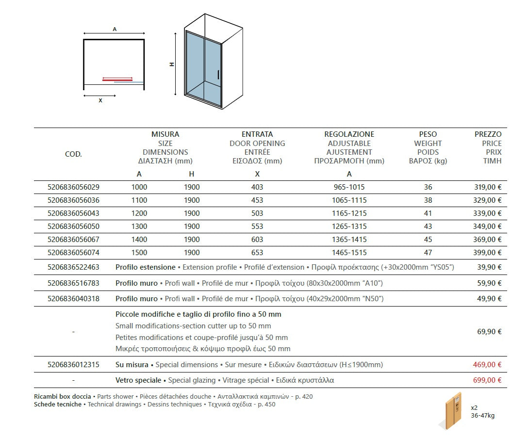 Flora 500 - 136.5-141.5 см. душ параван с една плъзгаща врата, анти-калк, магнитен уплътнител, алуминиев профил - KERANOVA