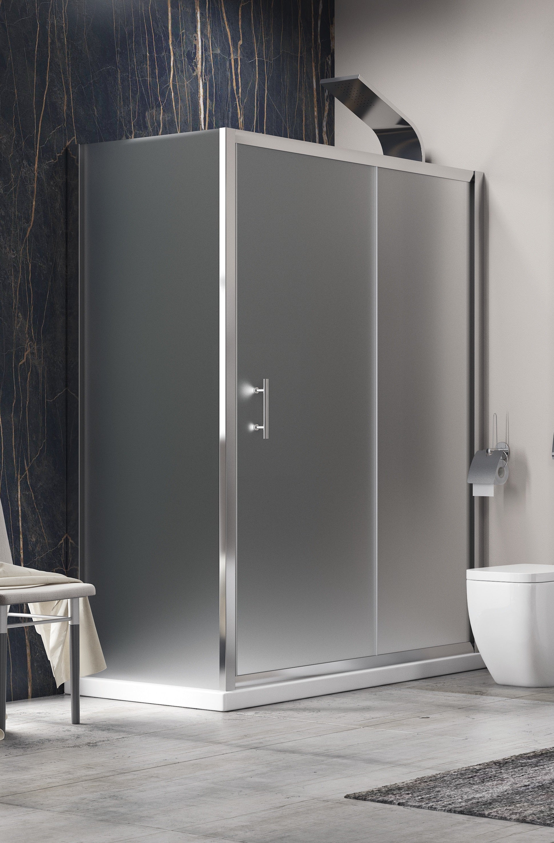 Flora 500 Satine - 80х140 - матирано стъкло асиметрична душ кабина 6 мм матирано стъкло, анти калк, магнитен уплътнител, KERANOVA онлайн магазин