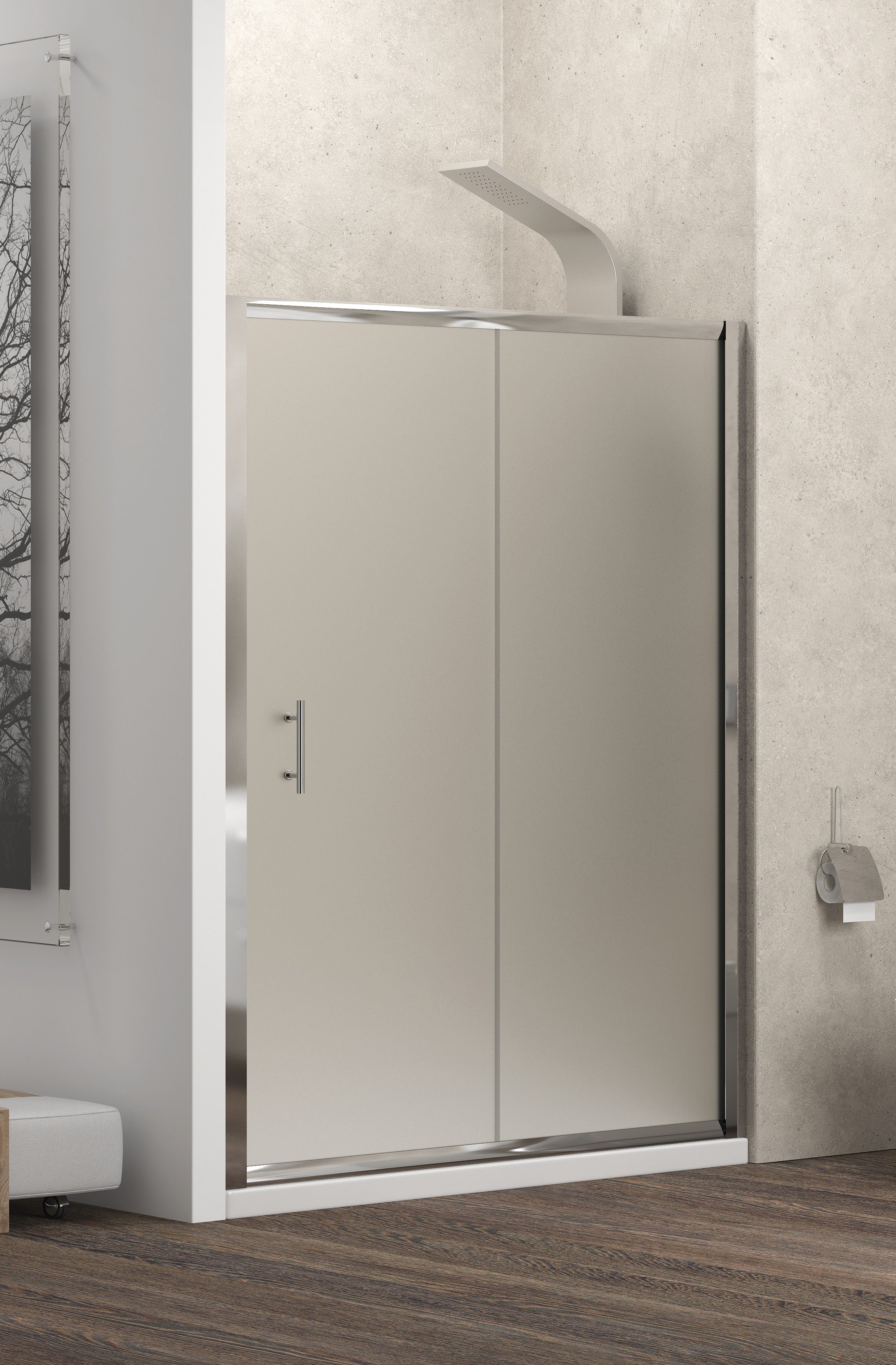 Flora 500 Satine - 96.5-101.5 см. - матирано стъкло душ параван с плъзгаща врата, антикалк, магнитен уплътнител, онлайн магазин KERANOVA