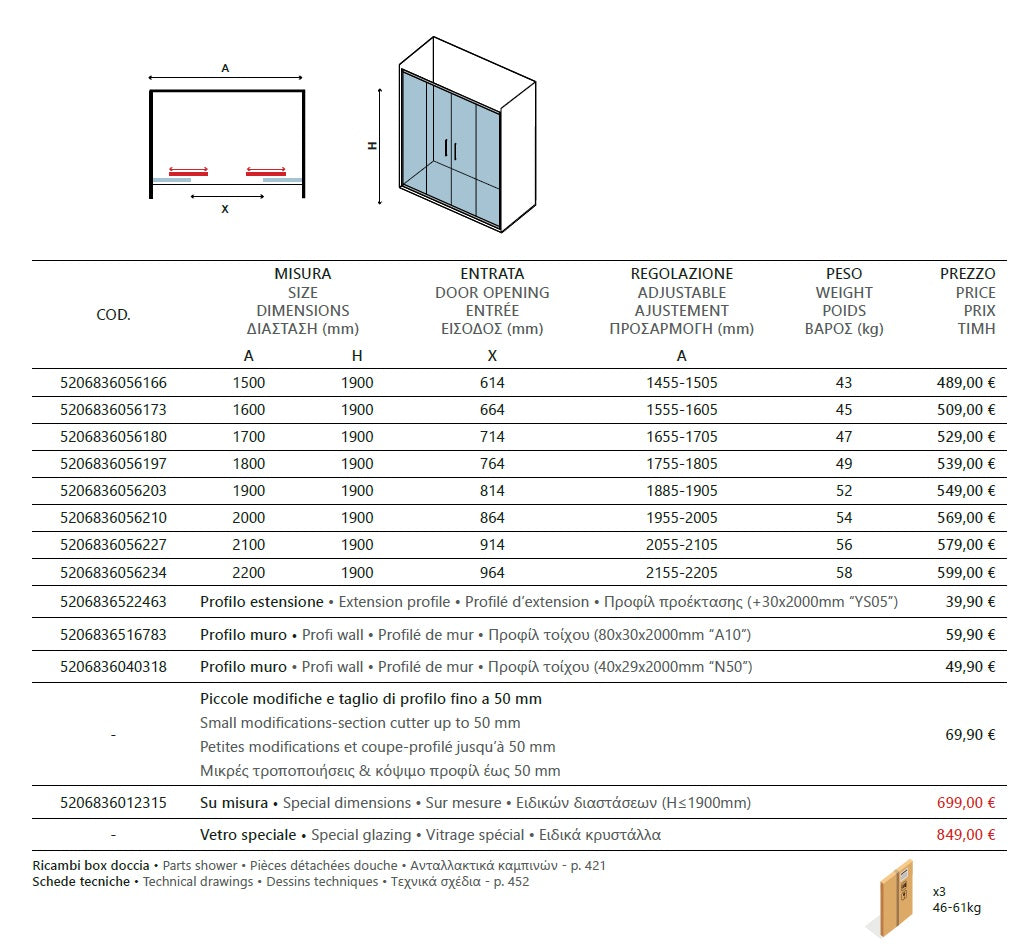 FLORA 600 - 195.5-200.5 см. стъклен параван за баня, 6 мм закалено стъкло, антикалк, магнитен уплътнител — KERANOVA