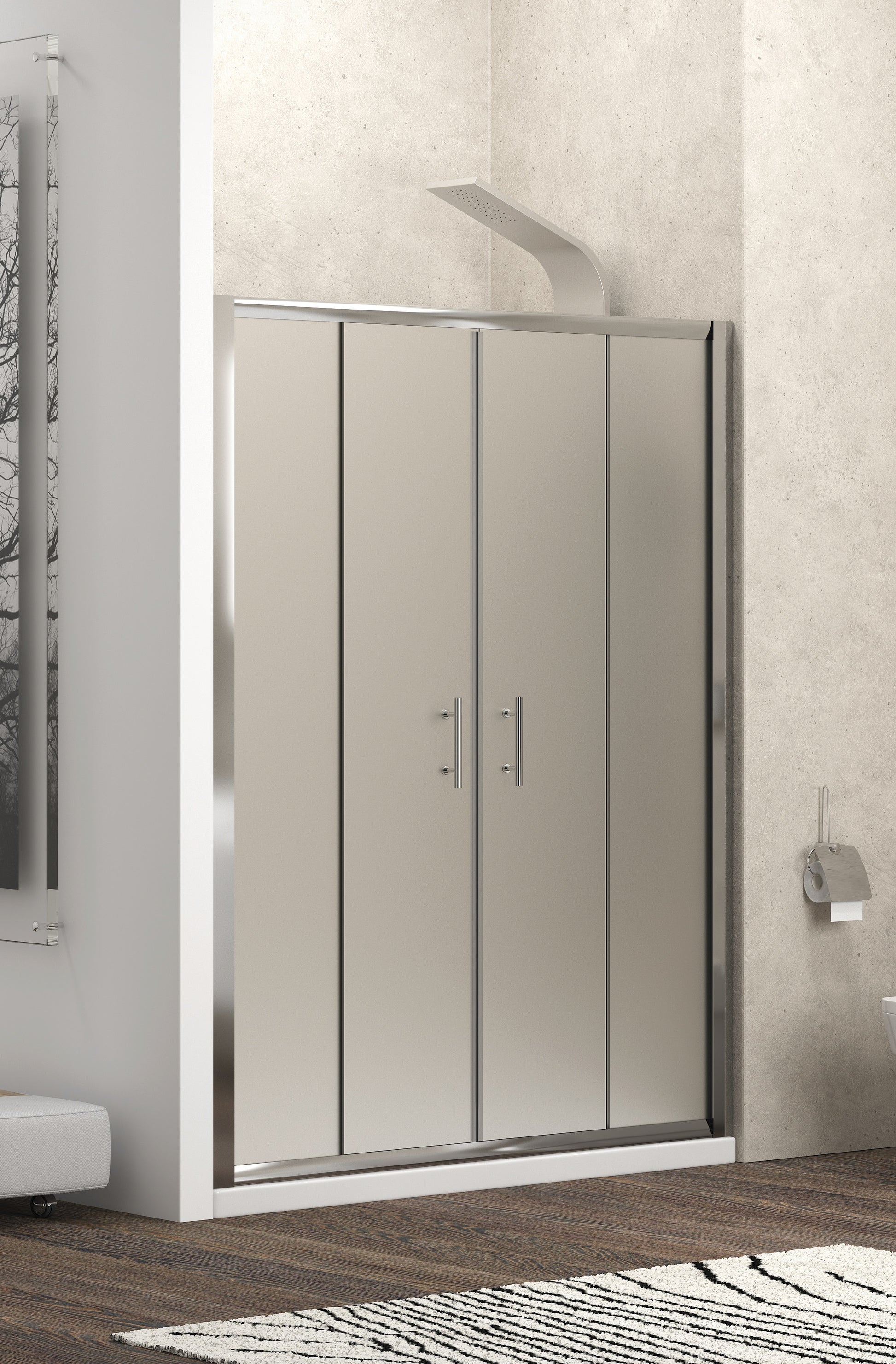 FLORA 600 Satine - 175.5-180.5 см. - матирано стъкло стъклен параван за баня с две плъзгащи и две стационарни стъкла, KERANOVA онлайн магазин