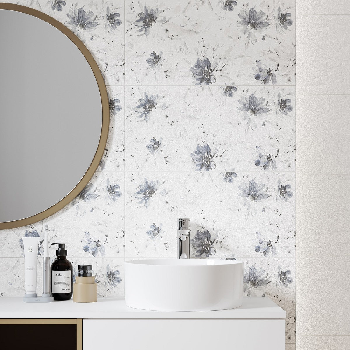 Floral Landscape 29.7x60 Cersanit матови плочки за баня с флорален десен, KERANOVA онлайн магазин