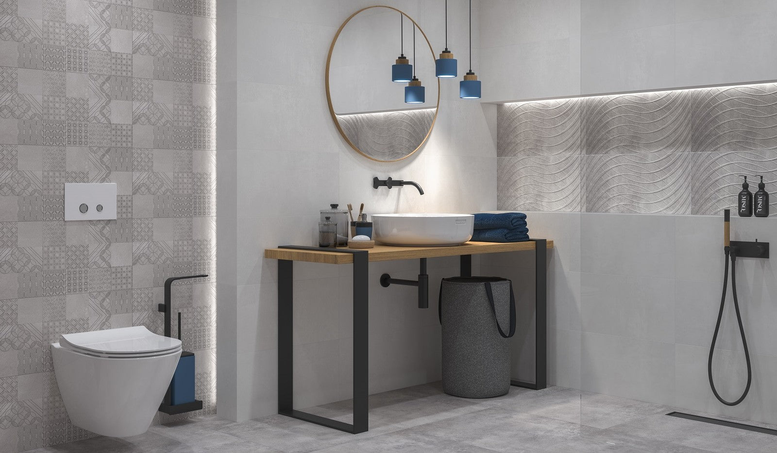 Баня Fonic 30x60 - Paradyz: модерна баня с декоративни плочки 30x60, мивка на плот и минималистичен дизайн - онлайн магазин KERANOVA