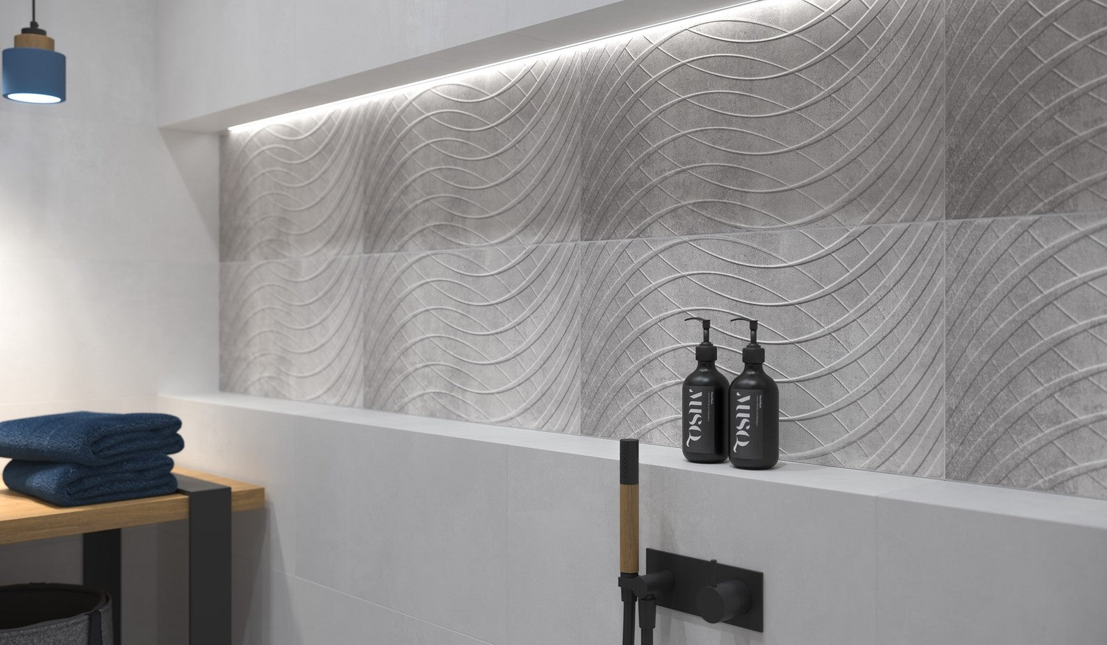 Баня Fonic 30x60 - Paradyz: модерни сиви релефни плочки 30x60 в баня, онлайн магазин KERANOVA, стил и функционалност