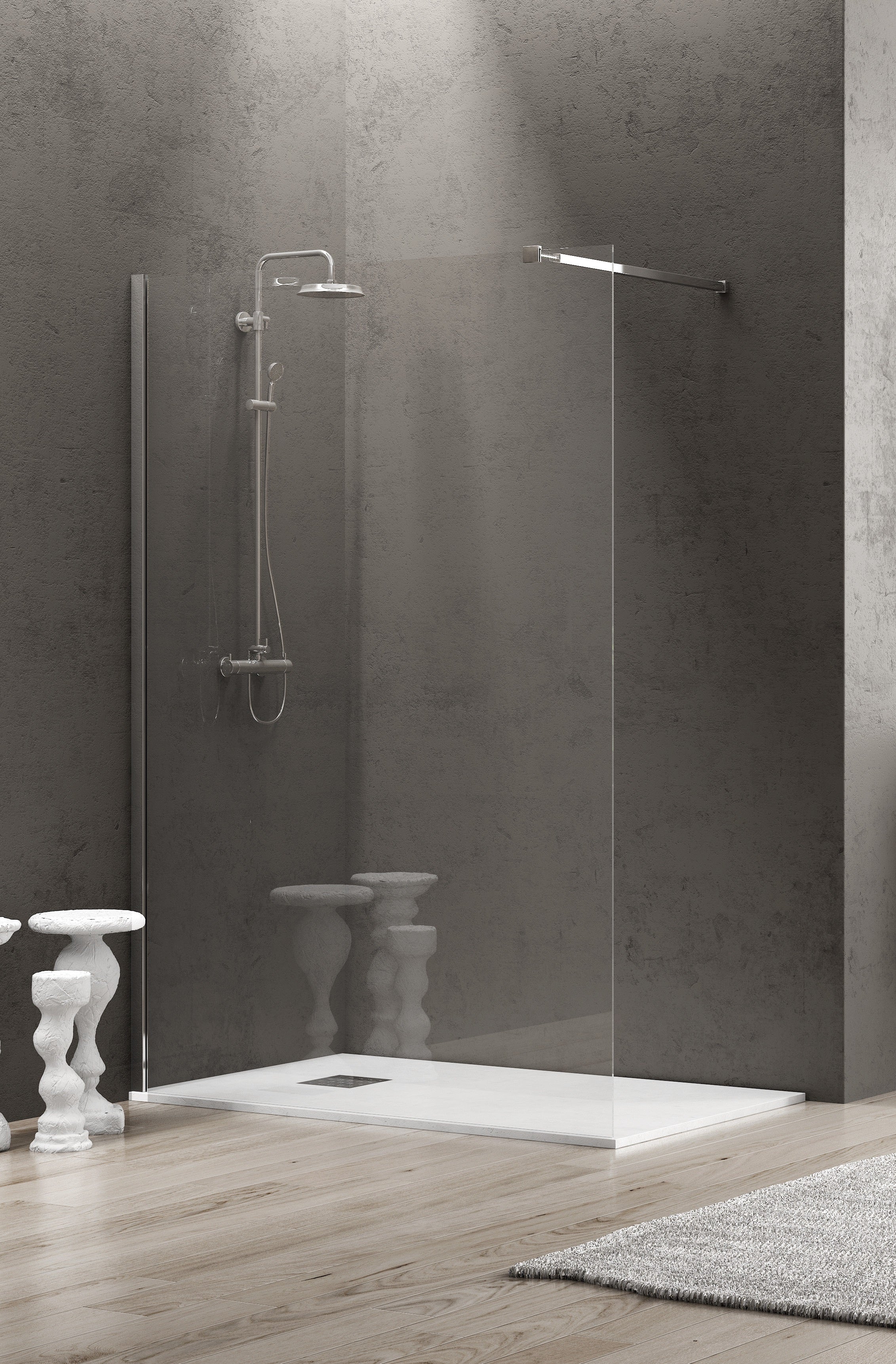 Free1 90 см. статичен параван за баня, хромиран алуминиев профил и 6 мм закалено стъкло, KERANOVA онлайн магазин