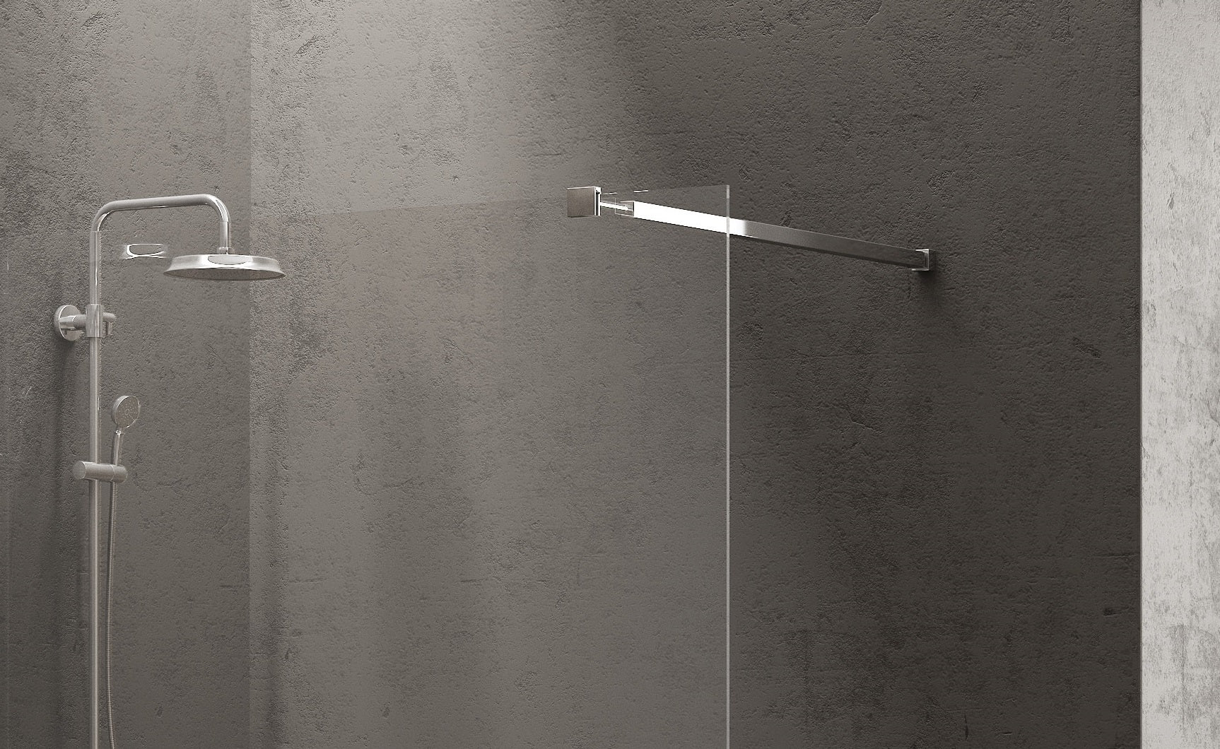 Free1 90х185 см. - частичен мат статичен параван за баня с хромиран алуминиев профил и 6 мм частично матирано стъкло – KERANOVA онлайн магазин