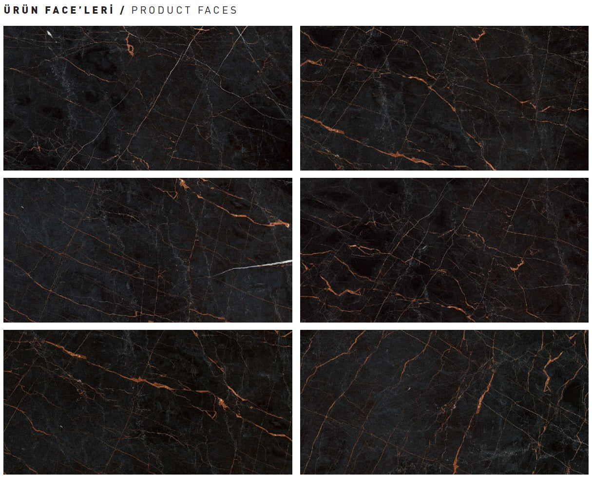 Fuego 60x120 - Qua полиран гранитогрес с декор на естествен мрамор черен с медни жилки, 60x120 см, магазин KERANOVA