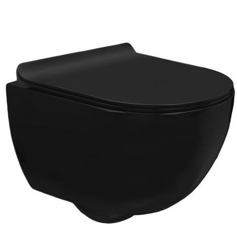 Rimless конзолна тоалетна Glomp Matt Black - AXA Italy в матово черно, безрингова NO RIM технология, антибактериален капак, KERANOVA