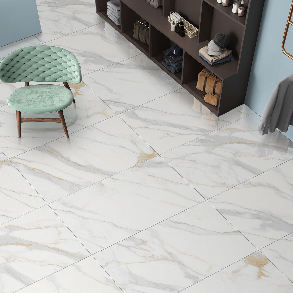 Golden Storm 60x60 и 60x120 - Lavarock полиран и матиран гранитогрес в бял мраморен декор, онлайн магазин за обзавеждане за бани KERANOVA