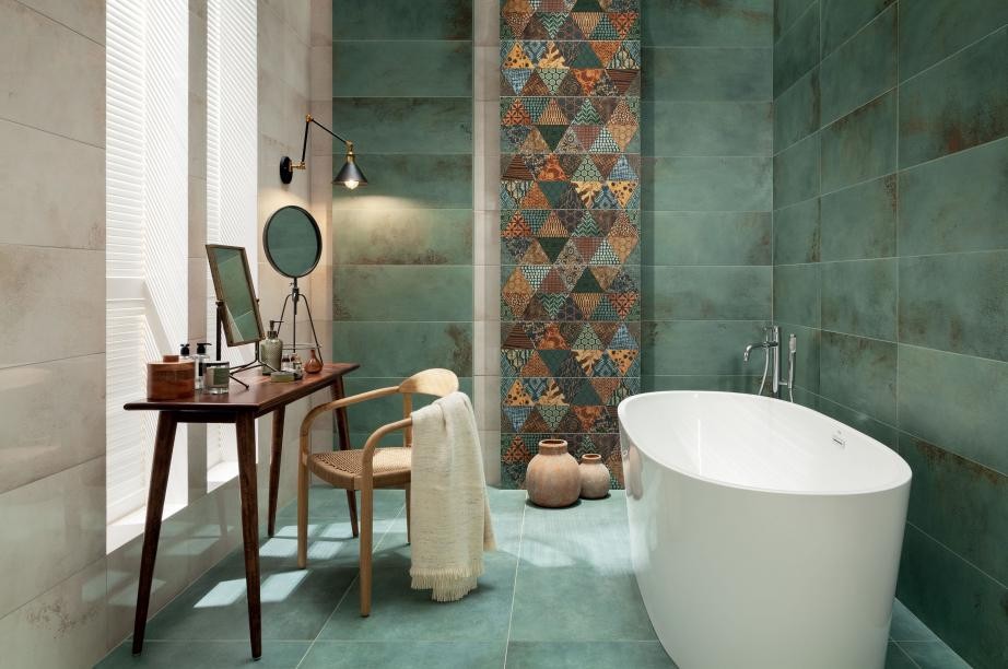 Баня Goldgreen 29.8x74.8 - Tubadzin: елегантни зелено-златисти плочки за баня в онлайн магазин за обзавеждане KERANOVA