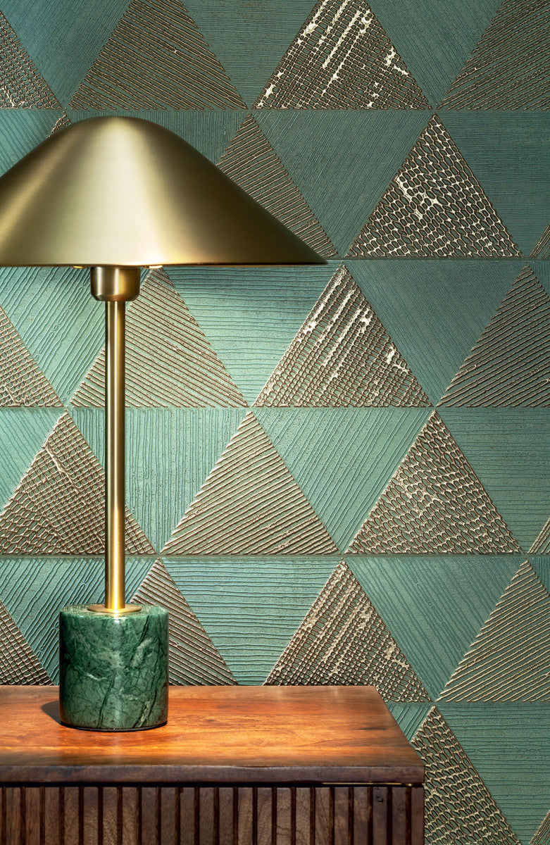 Баня Goldgreen 29.8x74.8 - Tubadzin плочки Gold Green зелени и златисти триъгълници в онлайн магазин KERANOVA