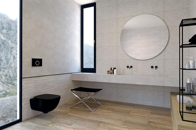 Grand 40x120 - Bien Seramik декоративни плочки за баня в онлайн магазин KERANOVA, елегантна светла баня с дървоподобен под