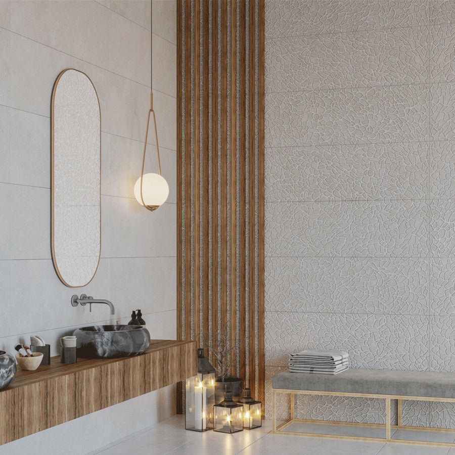 Grand 40x120 - Bien Seramik декоративни бели плочки 40x120 в баня, онлайн магазин KERANOVA, модерна текстурирана стена