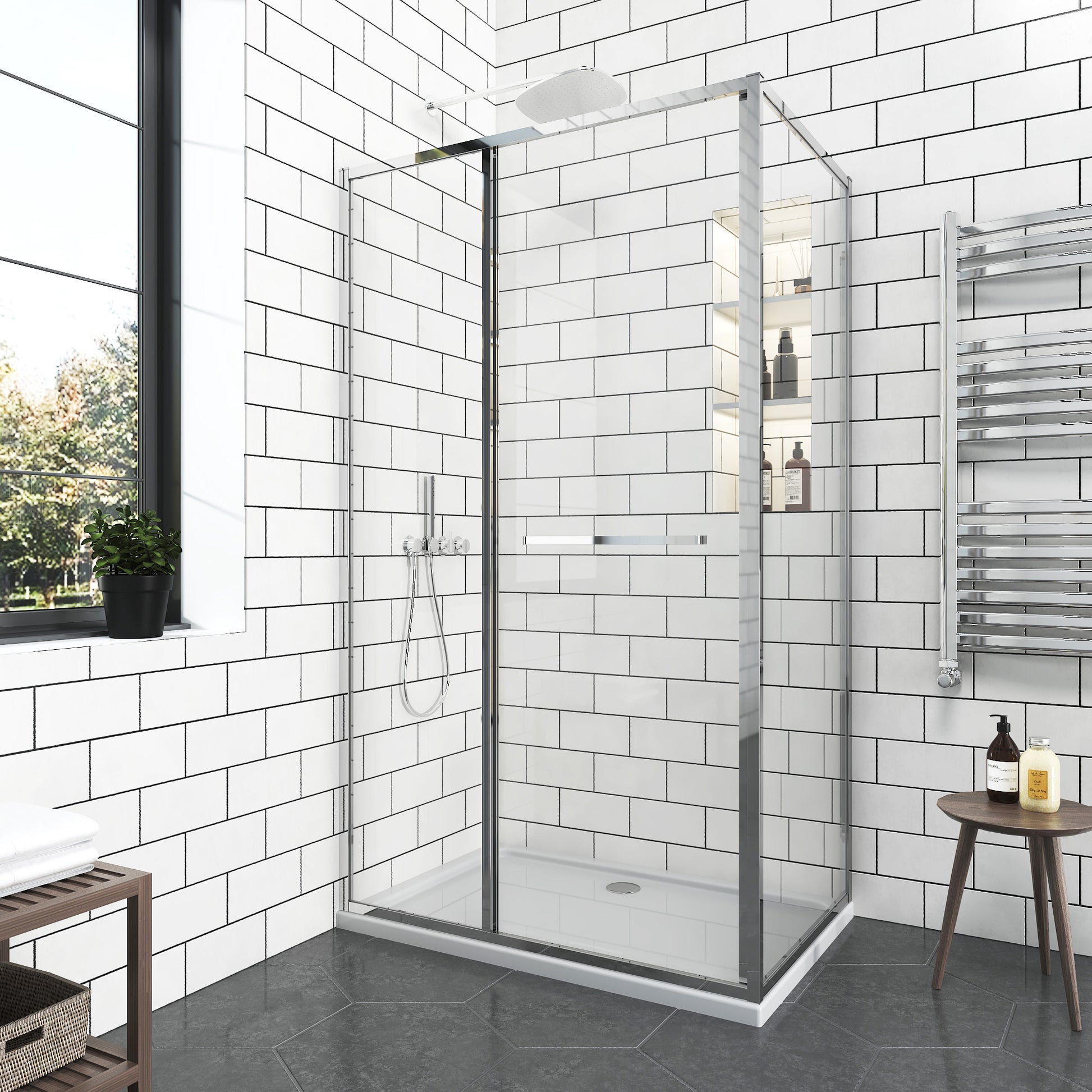Модулна душ кабина GRAZIANA Chrome - Interceramic, душ кабина с прозрачно стъкло и хром профили, душ кабини