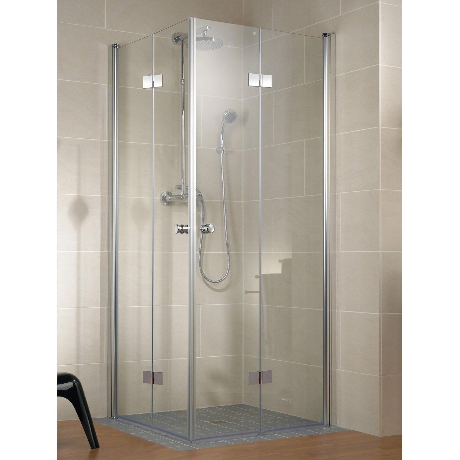 Кабина с две СГЪВАЕМИ врати 100х100 см. - Smartflex модулна душ кабина 6мм темперирано стъкло, хромирани профили, магнитни уплътнения