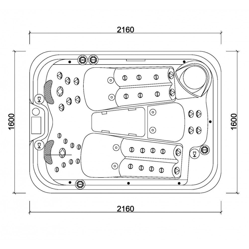 Design HC 4 216x160 см. – план и схема луксозно градинско джакузи от KERANOVA за баня и двор