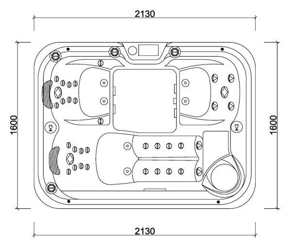 Design HC 5 216x160 см. градинско джакузи – план монтаж с размери 2130x1600 мм за онлайн магазин KERANOVA