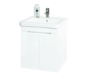 шкаф с мивка Хелиос 55 от KERANOVA - бял модерен шкаф за баня с керамична мивка и смесител