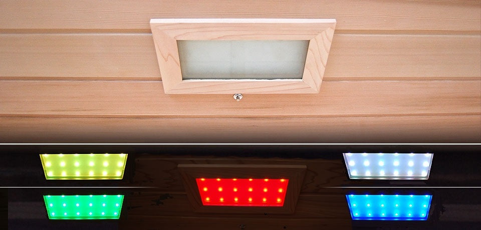 Сауна Helios 82,8х100,7х194 см. - инфрачервена едноместна сауна с канадски хемлок, RGB LED хромотерапия и RedLight нагреватели - KERANOVA