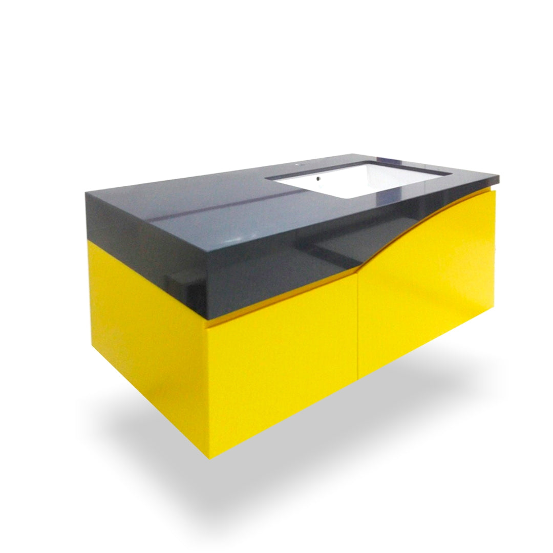 шкаф с мивка Хера 100 см. жълт PVC долен шкаф за баня с порцеланова мивка и лаково покритие от KERANOVA