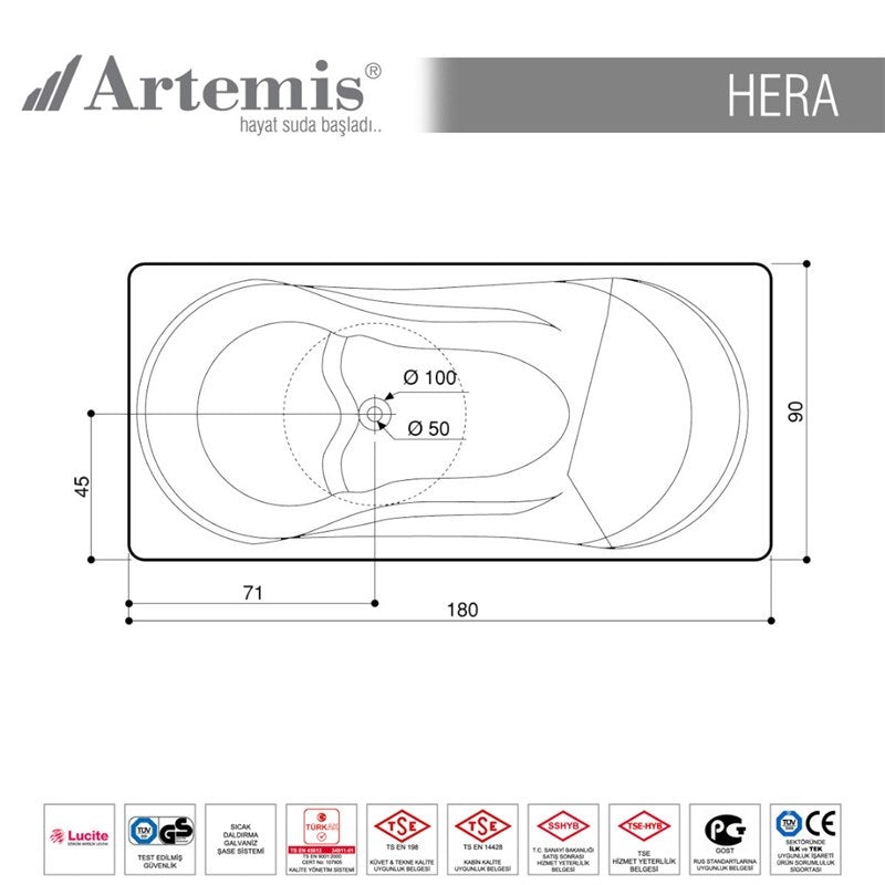 Hera 180x90 см. акрилна вана с преден и страничен панел, хидро и аеромасажни системи – онлайн магазин KERANOVA