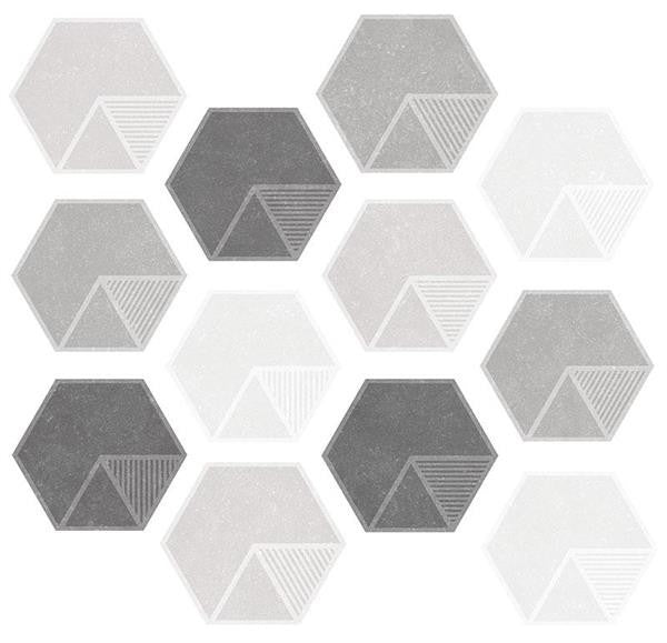 Колекция Hexa Atila - ITT CERAMIC шестоъгълен гранитогрес в сиво и бяло, декор 23x27 см за под/стена - онлайн магазин за обзавеждане за бани KERANOVA