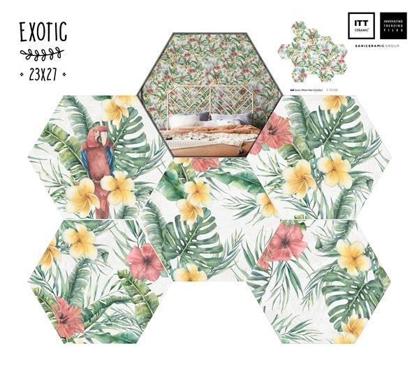 Колекция Hexa Exotic - ITT CERAMIC шестоъгълен гранитогрес 23x27 см тропически десен микс за под/стена онлайн магазин KERANOVA