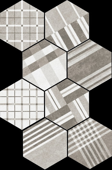 Hexatile Cement Geo Grey 17.5x20 - шестигранни сиви циментови плочки с геометрични шарки за онлайн магазин за обзавеждане за бани KERANOVA