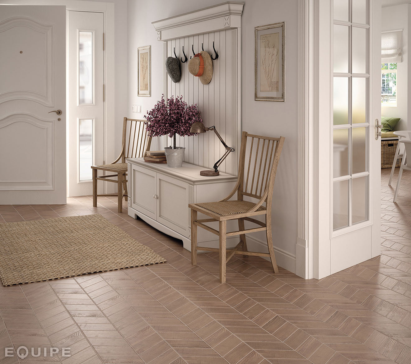 Серия Hexawood - Equipe Ceramicas: испански гранитогрес имитиращ дърво в антре, KERANOVA онлайн магазин за обзавеждане за бани