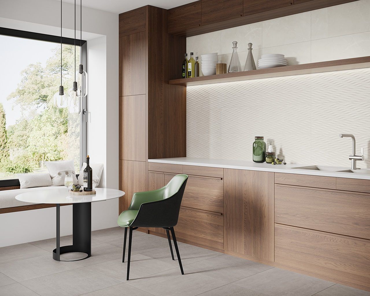 Баня Hope 30x60 - Paradyz: съвременна баня с 30x60 плочки, дървени шкафове и релаксиращ дизайн от онлайн магазин KERANOVA