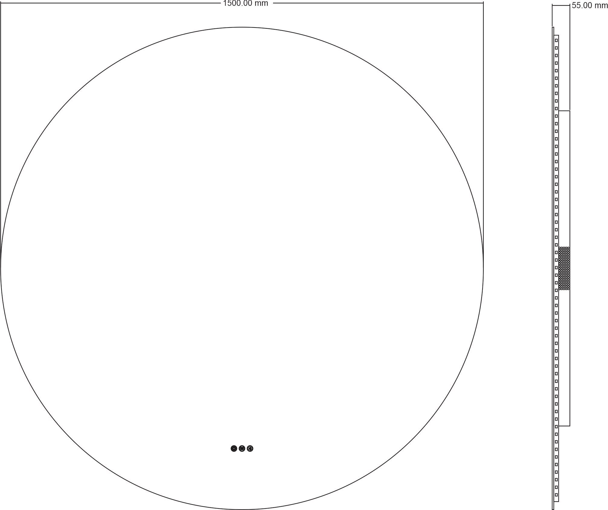 Огледало с осветление и Bluetooth ICL 1826 Ф150 см. Кръгло LED огледало Ф150 см с черна алуминиева рамка, вграден Bluetooth, touch управление — KERANOVA