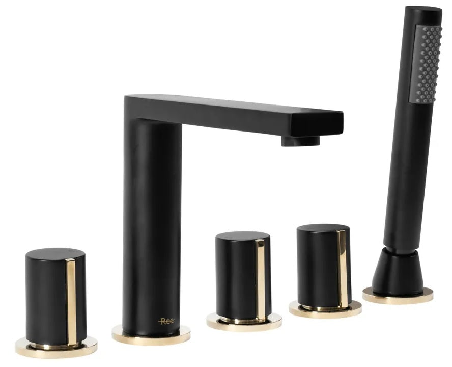 Смесител за вана Icon Black Gold 5 дупков бордови смесител в черно и злато, онлайн магазин за обзавеждане за бани KERANOVA
