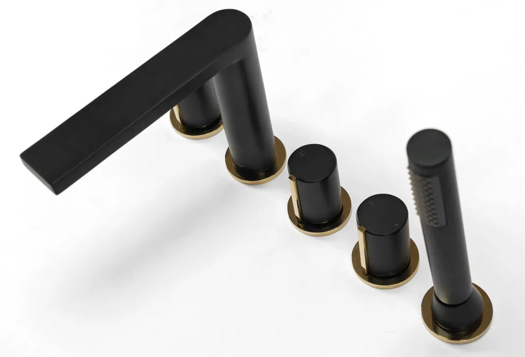 Смесител за вана Icon Black Gold 5-дупков борд на вана, черно и златно, онлайн магазин KERANOVA